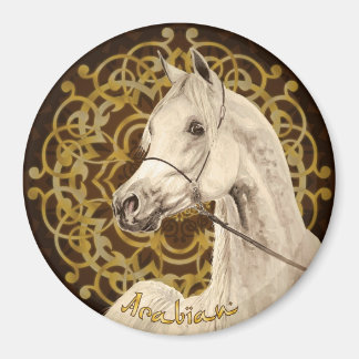 Grey Arabian horse round magnet