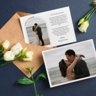 Grey Arch Wedding Photo Love & Thanks Thank You Card