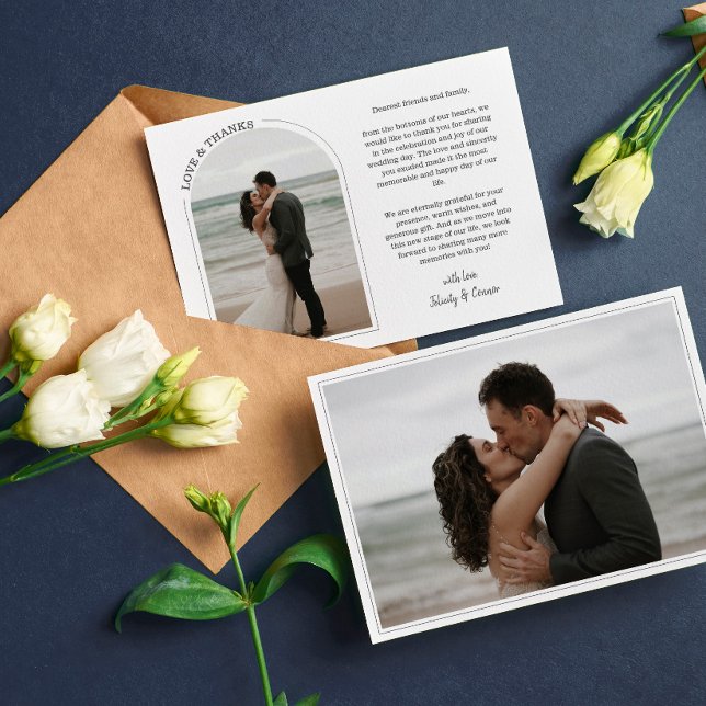 Grey Arch Wedding Photo Love & Thanks Thank You Card (Creator Uploaded)
