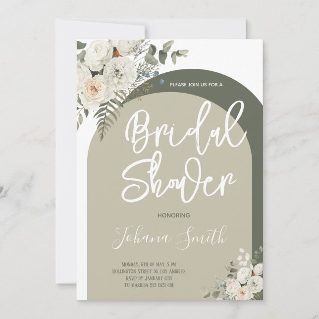 Grey Arch White Floral Bridal Shower Invitation (Front)