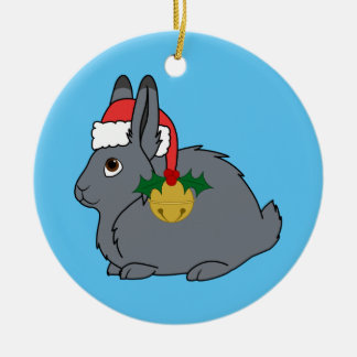 Grey Arctic Hare with Santa Hat & Gold Bell Ceramic Tree Decoration