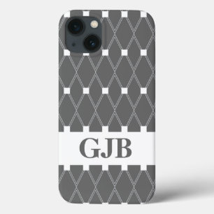 Grey Argyle Lattice with monogram iPhone 13 Case