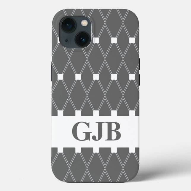 Grey Argyle Lattice with monogram Case-Mate iPhone Case (Back)