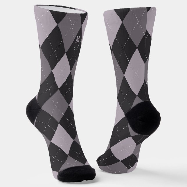 Grey Argyle Monogram Initial Socks (Angled)