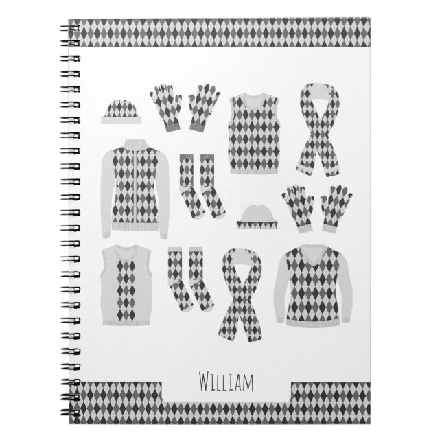 Grey Argyle Pattern Items Photo Notebook (Front)