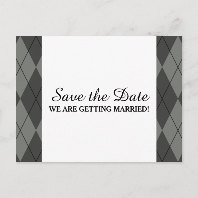 Grey Argyle Save the Date Postcard (Front)