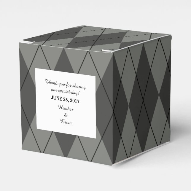 Grey Argyle Wedding Favour Boxes (Front Side)
