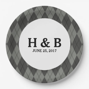 Grey Argyle Wedding Paper Plates