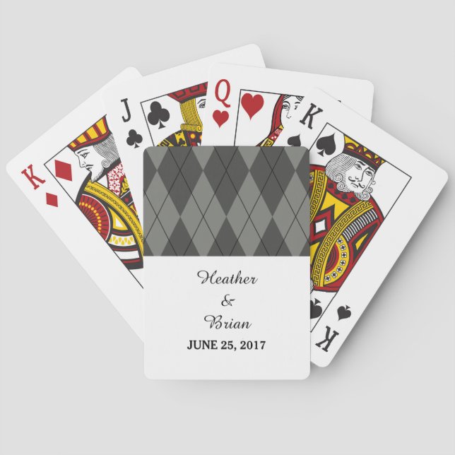 Grey Argyle Wedding Playing Cards (Back)