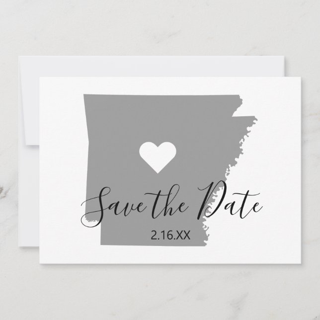 Grey Arkansas Map Shape Save The Date (Front)