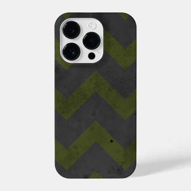 Grey army green vintage chevron pattern lines iPhone case (Back)