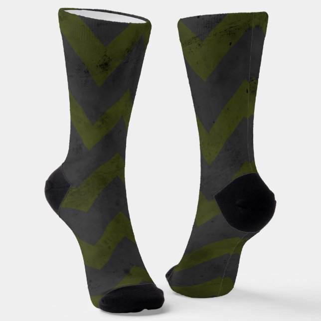 Grey army green vintage chevron pattern lines socks (Angled)