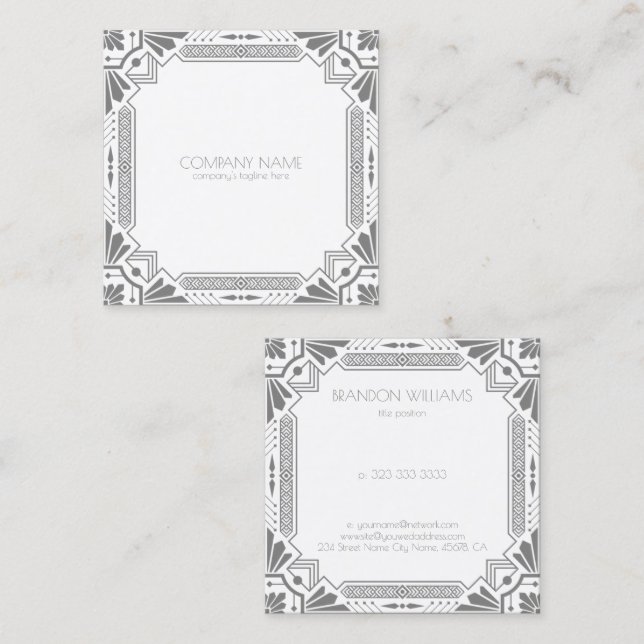 Grey Art Deco Frame Square Business Card (Front/Back)