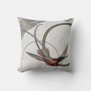 Grey Artistic Hummingbird Design   Green Cushion