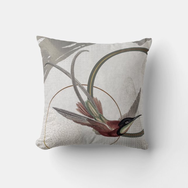 Grey Artistic Hummingbird Design | Green Cushion (Front)