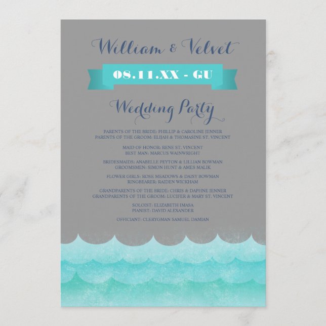 Grey At Sea Nautical Wedding Programs Programme (Front)
