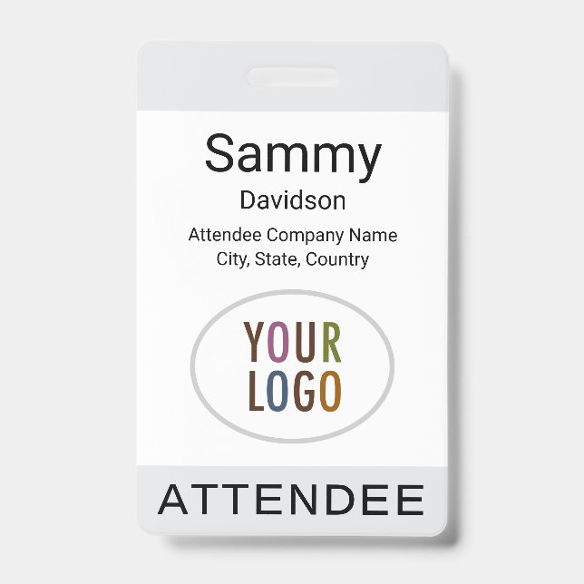 Grey Attendee Badge Event Logo Clip Lanyard Reel ID Badge (Front)