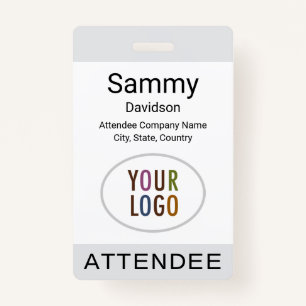 Grey Attendee Badge Event Logo Clip Lanyard Reel ID Badge