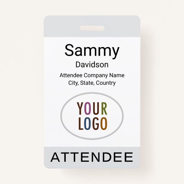 Grey Attendee Badge Event Logo Clip Lanyard Reel ID Badge (Front)