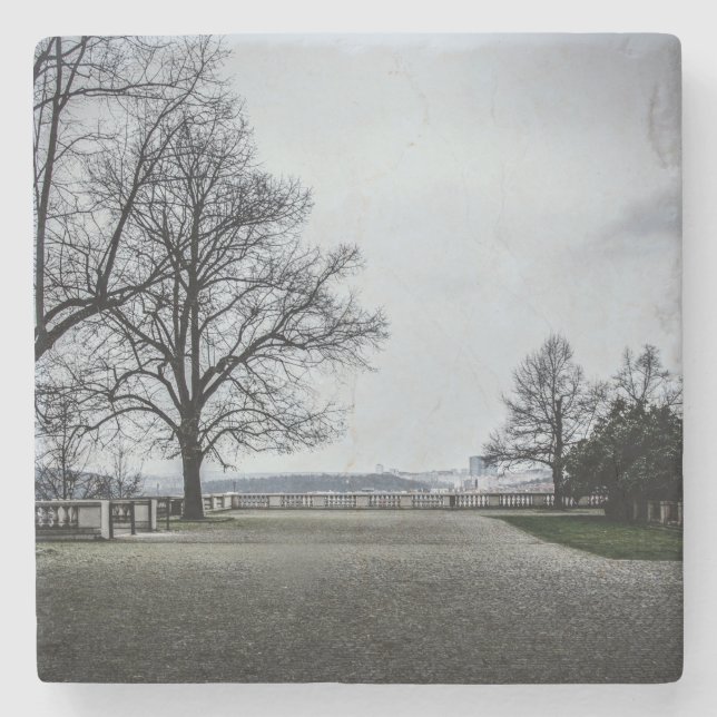 Grey autumn day in Prague Stone Coaster (Front)