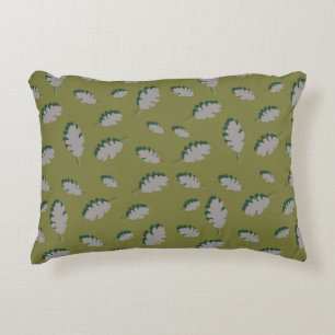 Grey autumn leaves pattern on a green background decorative cushion