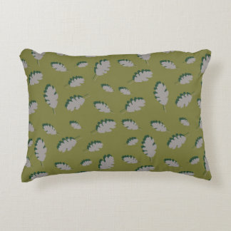 Grey autumn leaves pattern on a green background decorative cushion