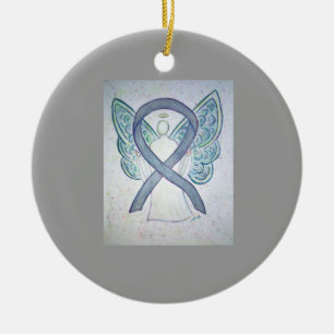 Grey Awareness Ribbon Angel Custom Art Ornaments