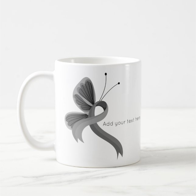 Grey Awareness Ribbon Butterfly Coffee Mug (Left)