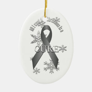 Grey Awareness Ribbon Christmas Cure Ornament
