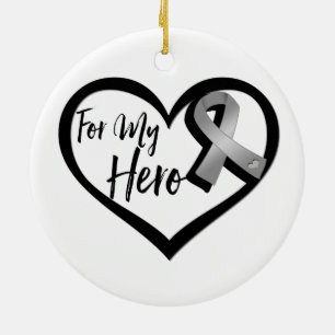 Grey Awareness Ribbon For My Hero Ceramic Tree Decoration