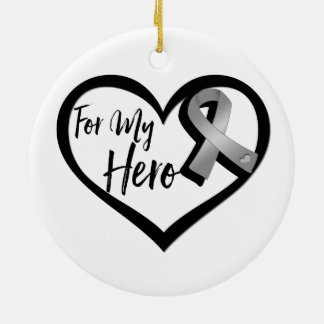 Grey Awareness Ribbon For My Hero Ceramic Tree Decoration