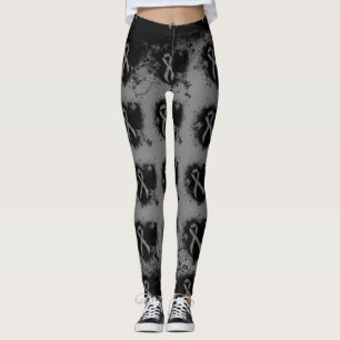Grey Awareness Ribbon Grunge Heart Leggings