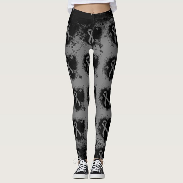 Grey Awareness Ribbon Grunge Heart Leggings (Front)