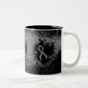 Grey Awareness Ribbon Grunge Heart Two-Tone Coffee Mug