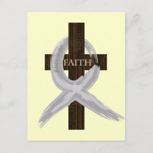 Grey Awareness Ribbon on Cross Postcard