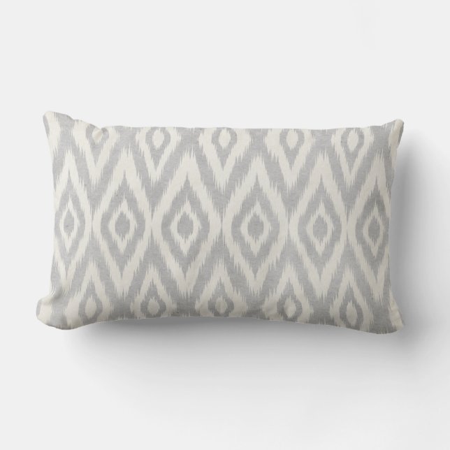 Grey Aztec Pastel Watercolor Ikat Soft Geometric Lumbar Cushion (Front)