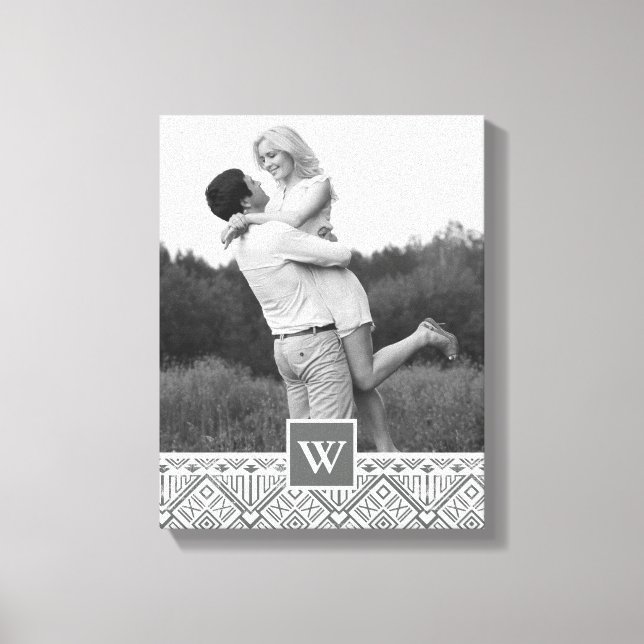Grey Aztec Pattern | Photo with Monogram Canvas Print (Front)