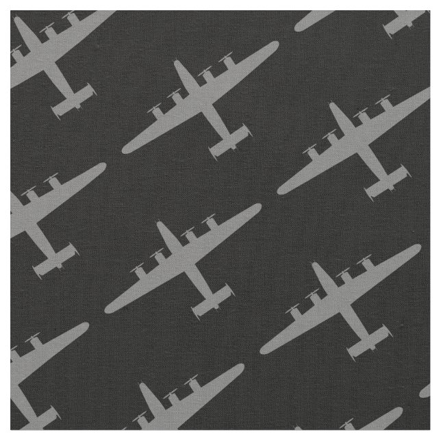 Grey B-24 Liberator Aircraft Pattern Black Fabric (Close Up)