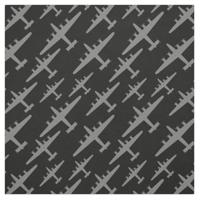 Grey B-24 Liberator Aircraft Pattern Black Fabric (Swatch)