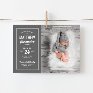 Grey Baby Boy Magnetic Photo Birth Announcement