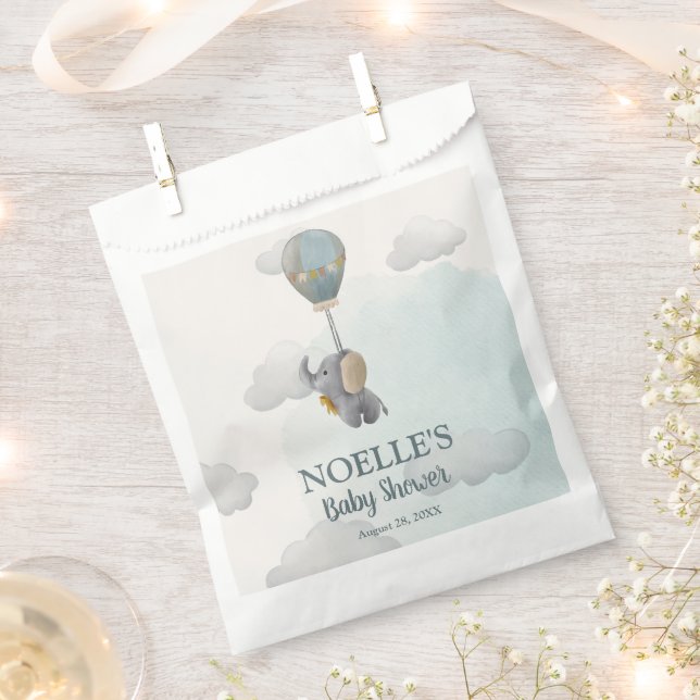 Grey Baby Elephant, Hot Air Balloon in Clouds Favour Bags (Clipped)