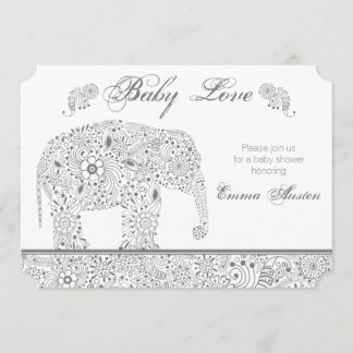 Grey Baby Elephant Shower Invitation