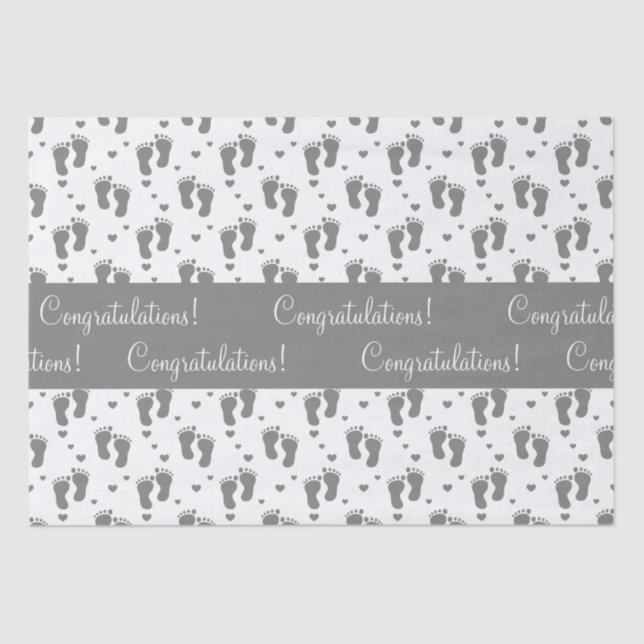 Grey Baby Footprints and Hearts Tissue Paper (Front)