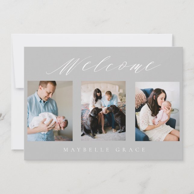 Grey Baby Multi-Photo baby announcement (Front)