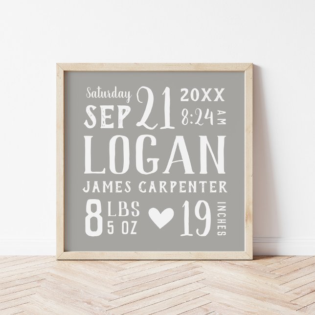 Grey Baby Name and Birth Stats | Editable Colours Poster (Creator Uploaded)