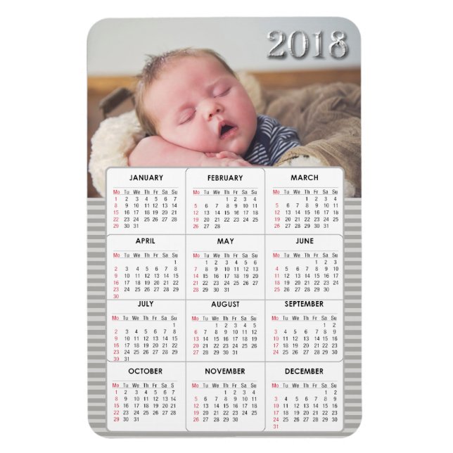 Grey Baby Photo 2018 Calendar Refrigerator Magnet (Vertical)