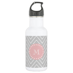 Grey & Baby Pink Modern Chevron Custom Monogram 532 Ml Water Bottle
