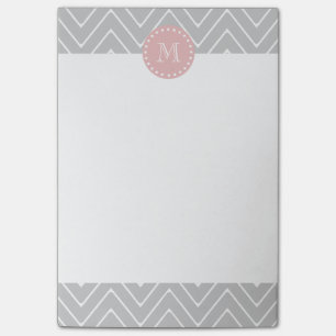 Grey Baby Pink Modern Chevron Custom Monogram Post-it Notes