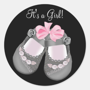 Grey Baby Shoes Pink Black Baby Shower Stickers