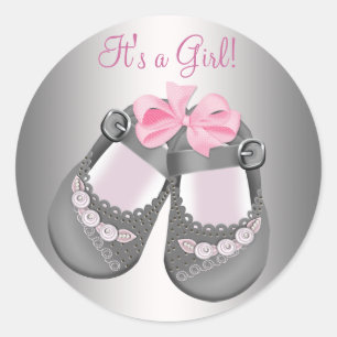Grey Baby Shoes Pink Grey Baby Shower Stickers